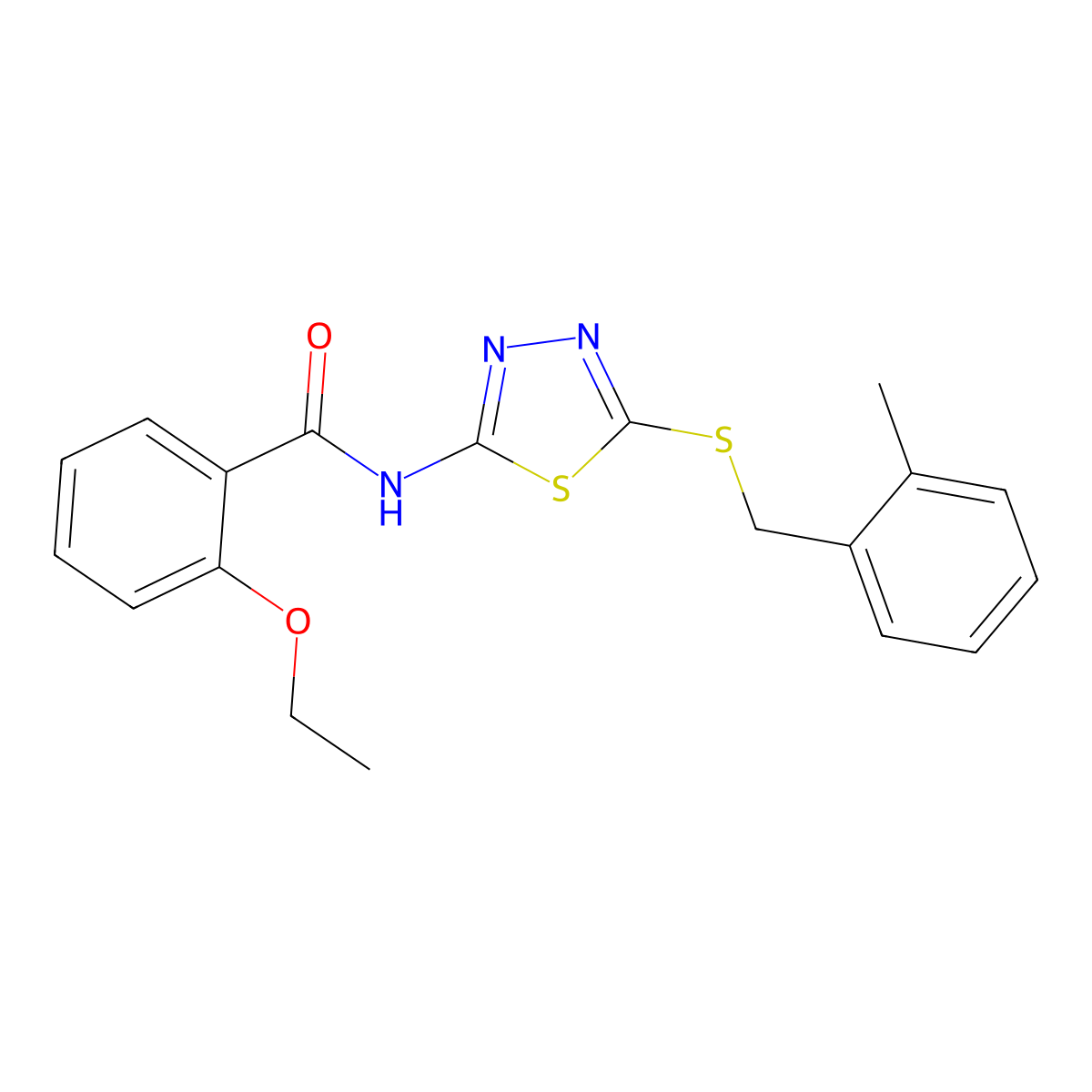 2-ethoxy-N-[5-[(2-methylphenyl)methylsulfanyl]-1,3,4-thiadiazol-2-yl]benzamide molecular structure, CAS 827008-29-7