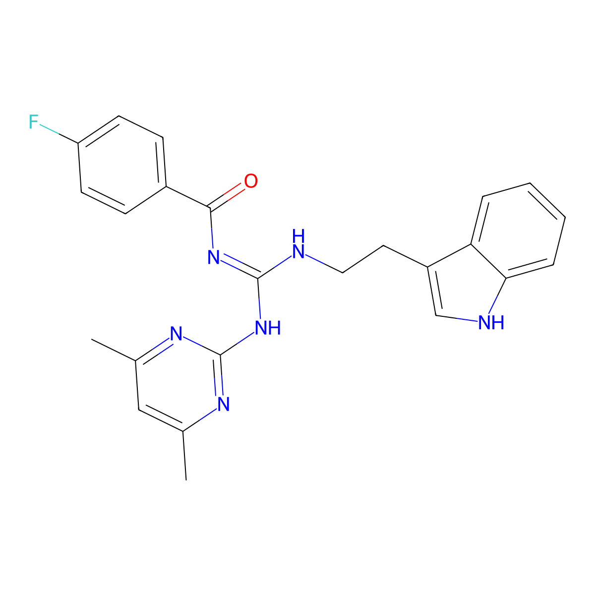 N-[(E)-[(4,6-dimethylpyrimidin-2-yl)amino]{[2-(1H-indol-3-yl)ethyl]amino}methylidene]-4-fluorobenzamide molecular structure, CAS 827008-33-3