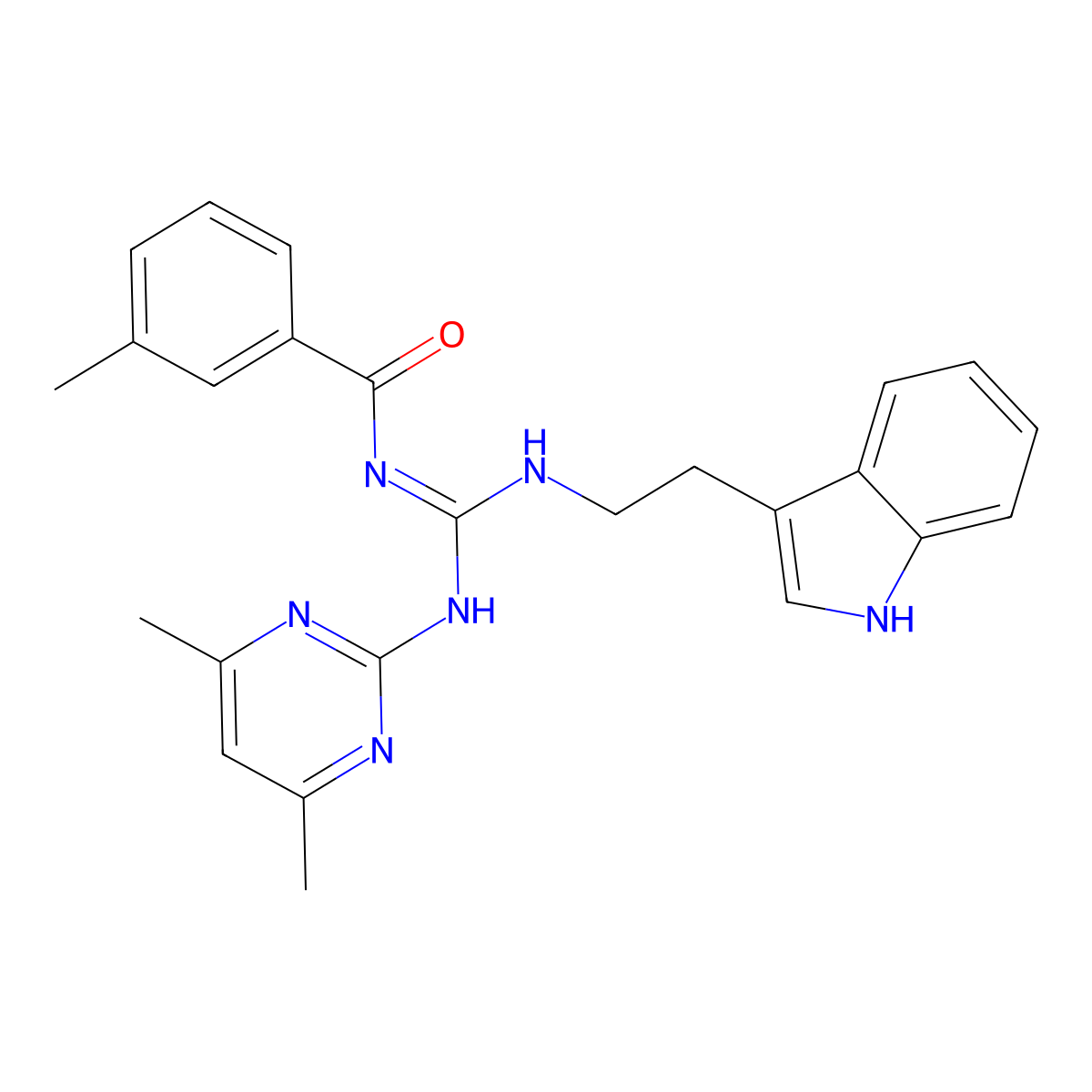 N-[(E)-[(4,6-dimethylpyrimidin-2-yl)amino]{[2-(1H-indol-3-yl)ethyl]amino}methylidene]-3-methylbenzamide molecular structure, CAS 827008-51-5