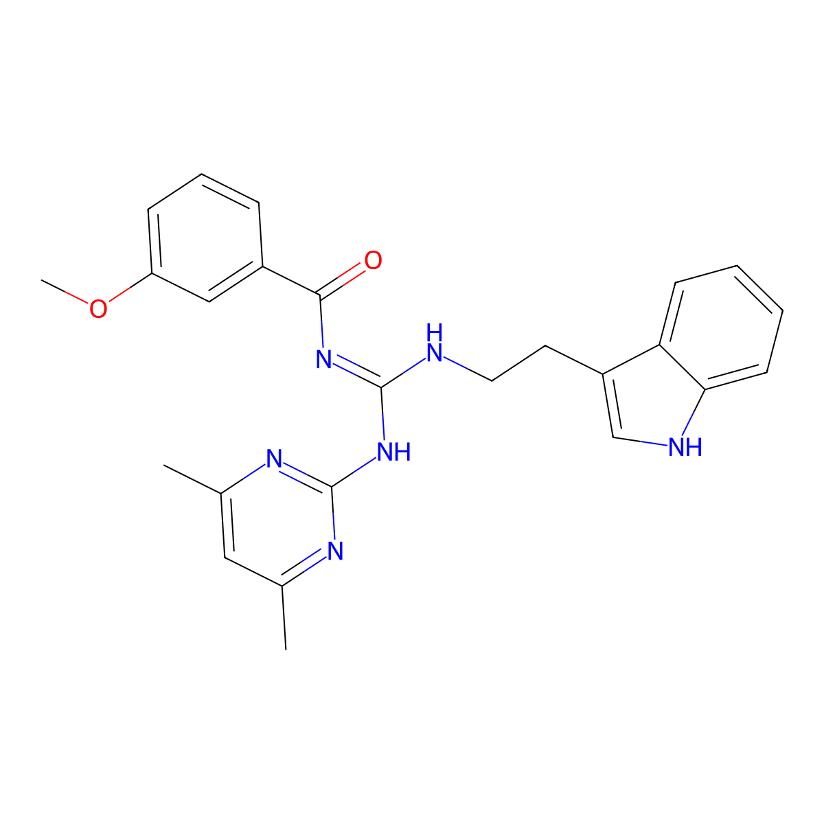 N-[(E)-[(4,6-dimethylpyrimidin-2-yl)amino]{[2-(1H-indol-3-yl)ethyl]amino}methylidene]-3-methoxybenzamide molecular structure, CAS 827008-57-1
