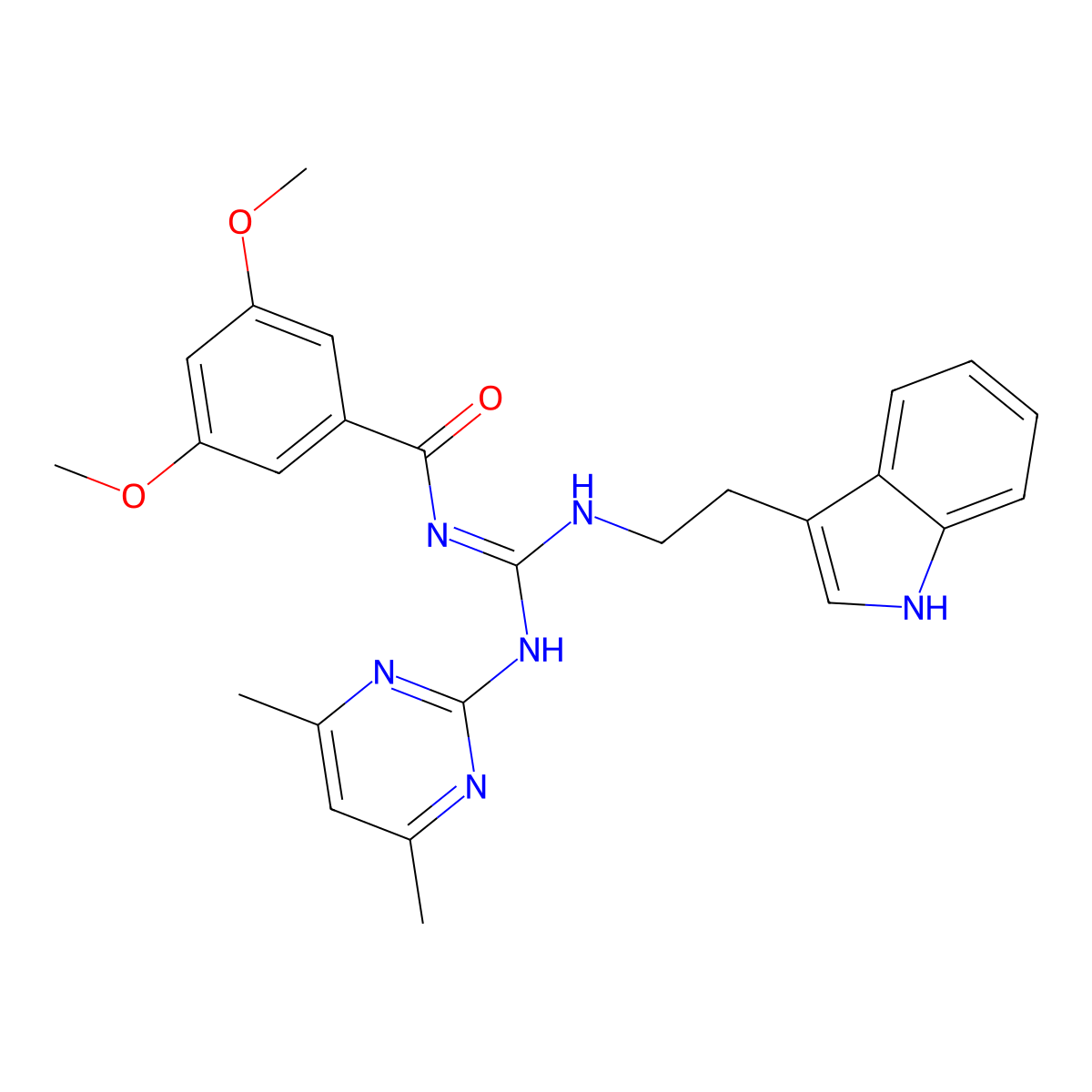 N-[(E)-[(4,6-dimethylpyrimidin-2-yl)amino]{[2-(1H-indol-3-yl)ethyl]amino}methylidene]-3,5-dimethoxybenzamide molecular structure, CAS 827008-63-9
