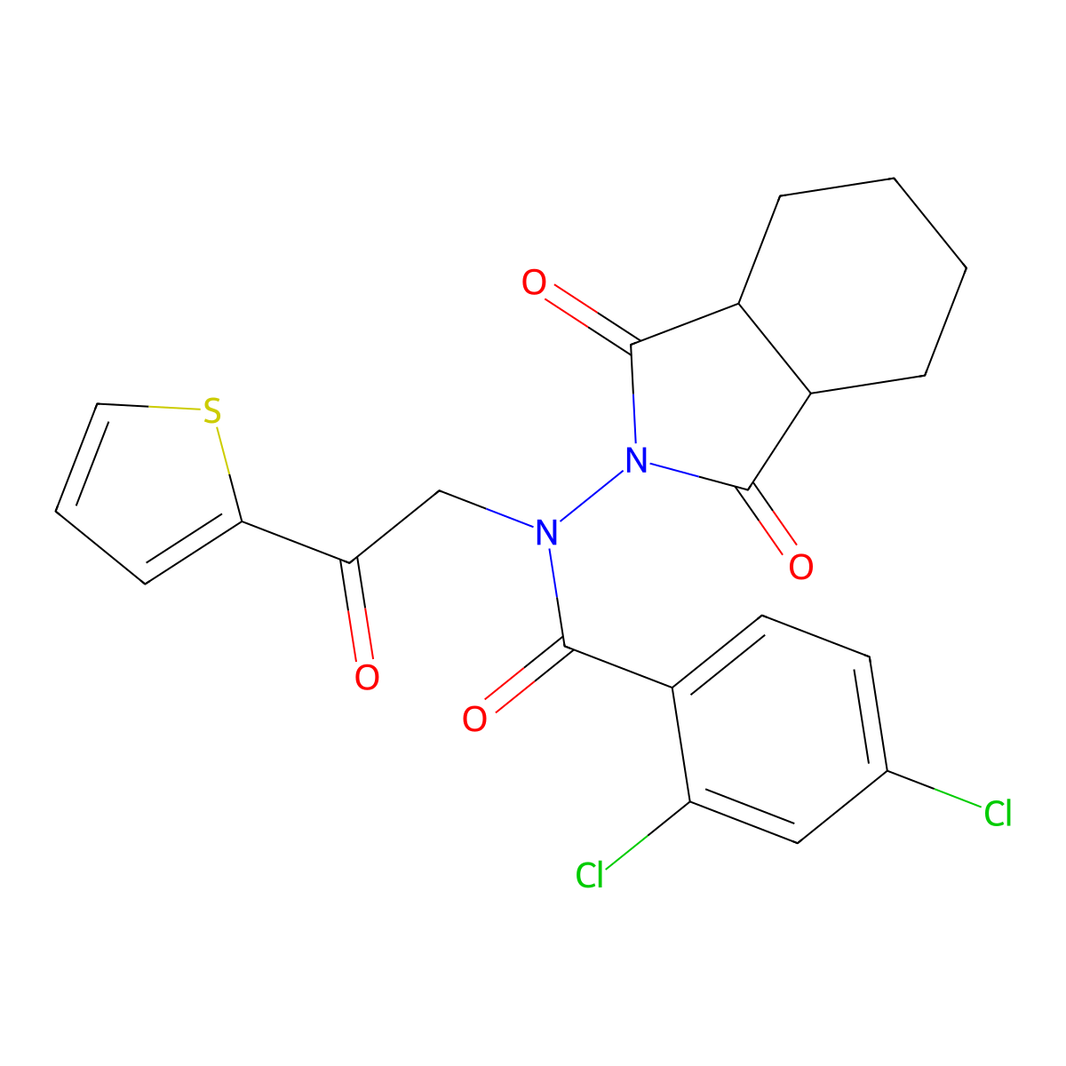 2,4-dichloro-N-(1,3-dioxooctahydro-2H-isoindol-2-yl)-N-[2-oxo-2-(thiophen-2-yl)ethyl]benzamide molecular structure, CAS 827008-65-1