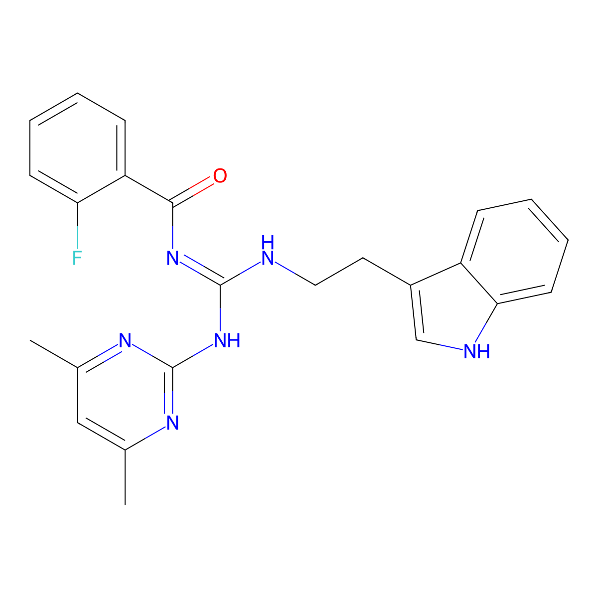 N-[(E)-[(4,6-dimethylpyrimidin-2-yl)amino]{[2-(1H-indol-3-yl)ethyl]amino}methylidene]-2-fluorobenzamide molecular structure, CAS 827008-69-5