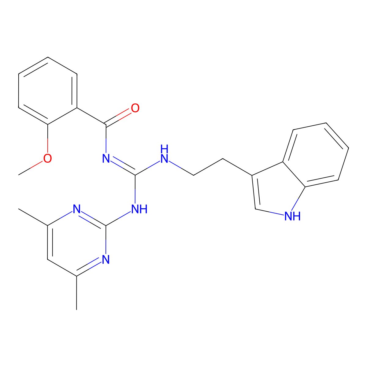 N-[(E)-[(4,6-dimethylpyrimidin-2-yl)amino]{[2-(1H-indol-3-yl)ethyl]amino}methylidene]-2-methoxybenzamide molecular structure, CAS 827008-75-3
