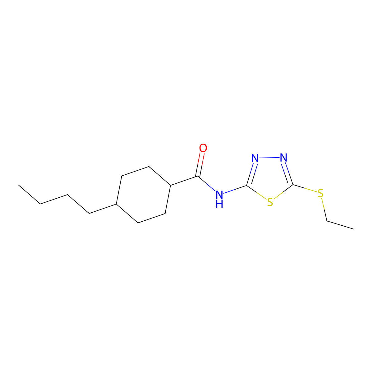 4-butyl-N-(5-ethylsulfanyl-1,3,4-thiadiazol-2-yl)cyclohexane-1-carboxamide molecular structure, CAS 827008-79-7