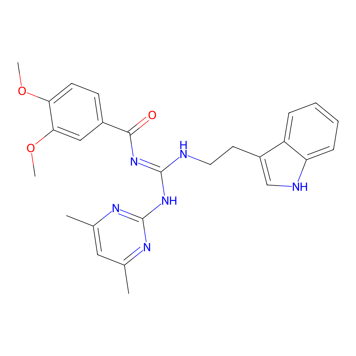 N-[(E)-[(4,6-dimethylpyrimidin-2-yl)amino]{[2-(1H-indol-3-yl)ethyl]amino}methylidene]-3,4-dimethoxybenzamide molecular structure, CAS 827008-86-6