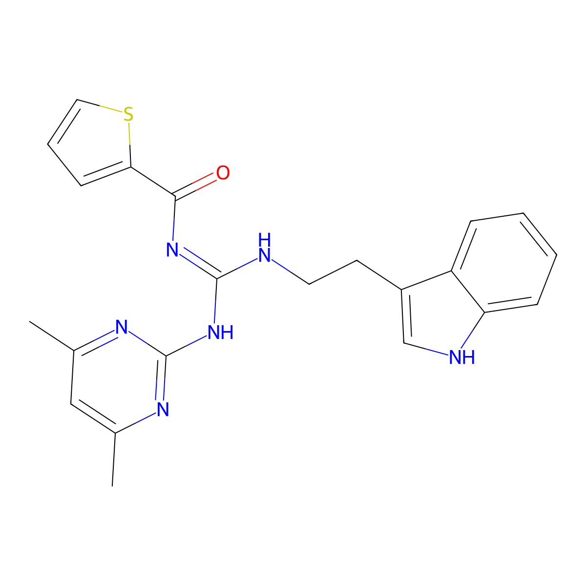 N-[(E)-[(4,6-dimethylpyrimidin-2-yl)amino]{[2-(1H-indol-3-yl)ethyl]amino}methylidene]thiophene-2-carboxamide molecular structure, CAS 827008-96-8