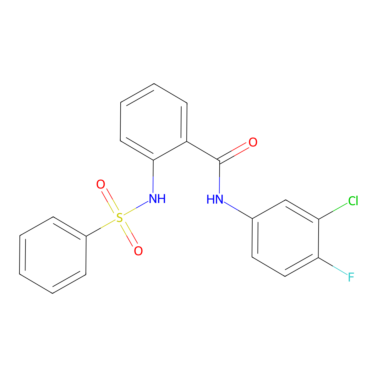 2-(benzenesulfonamido)-N-(3-chloro-4-fluorophenyl)benzamide molecular structure, CAS 827009-00-7