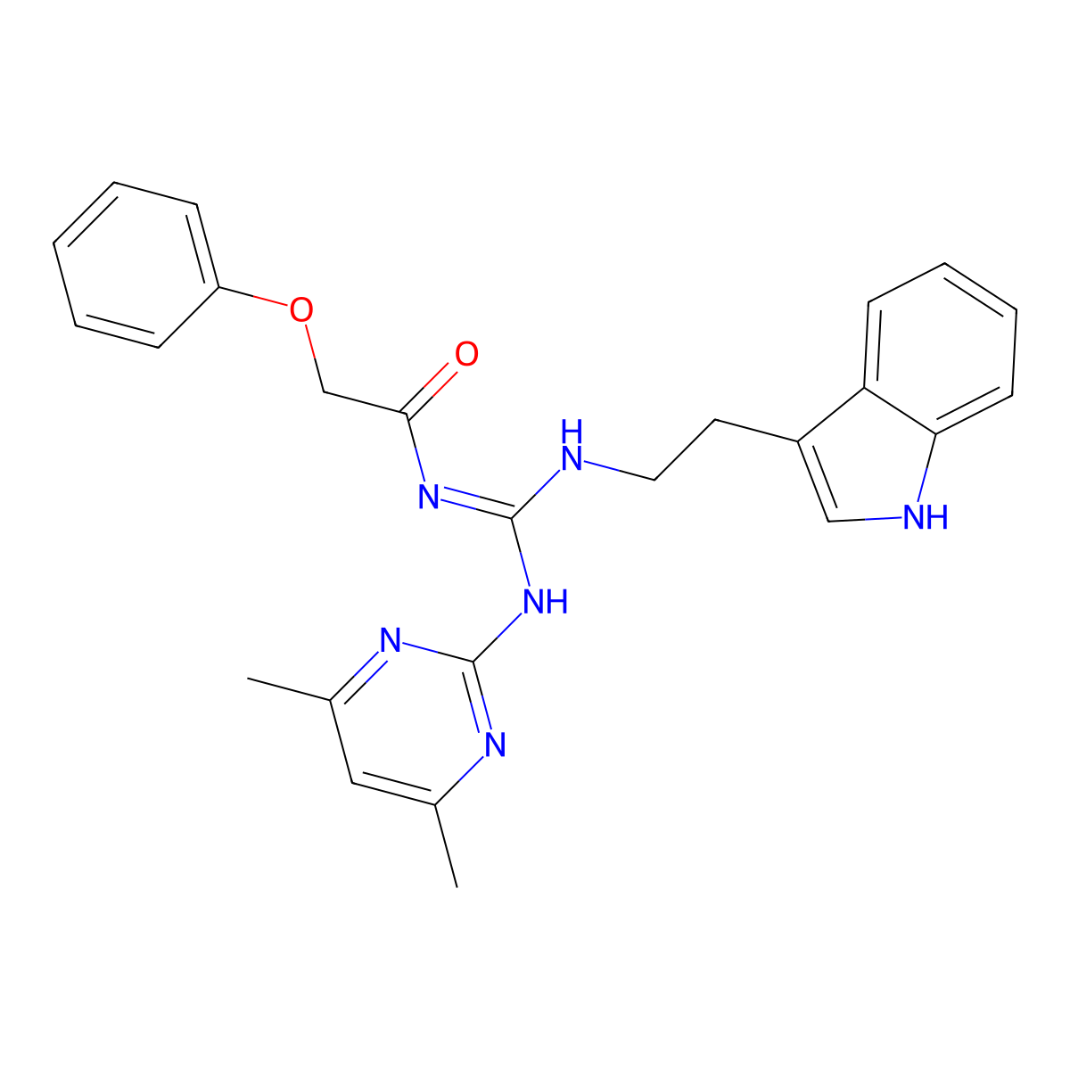 N-[(E)-[(4,6-dimethylpyrimidin-2-yl)amino]{[2-(1H-indol-3-yl)ethyl]amino}methylidene]-2-phenoxyacetamide molecular structure, CAS 827009-11-0