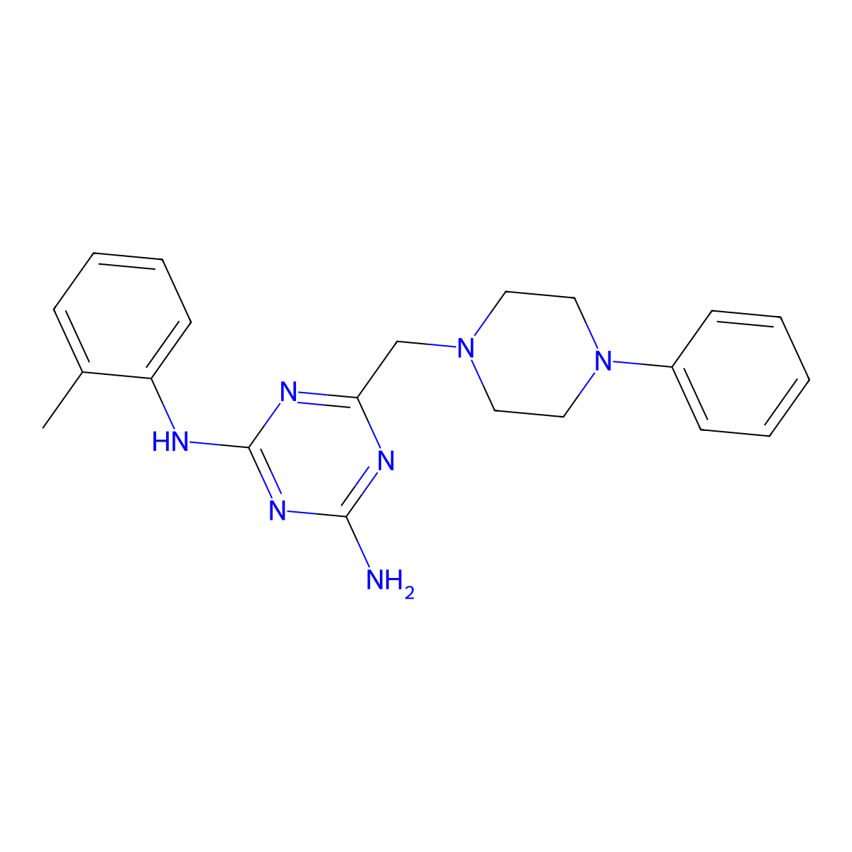 N-(2-methylphenyl)-6-[(4-phenylpiperazin-1-yl)methyl]-1,3,5-triazine-2,4-diamine molecular structure, CAS 827009-12-1