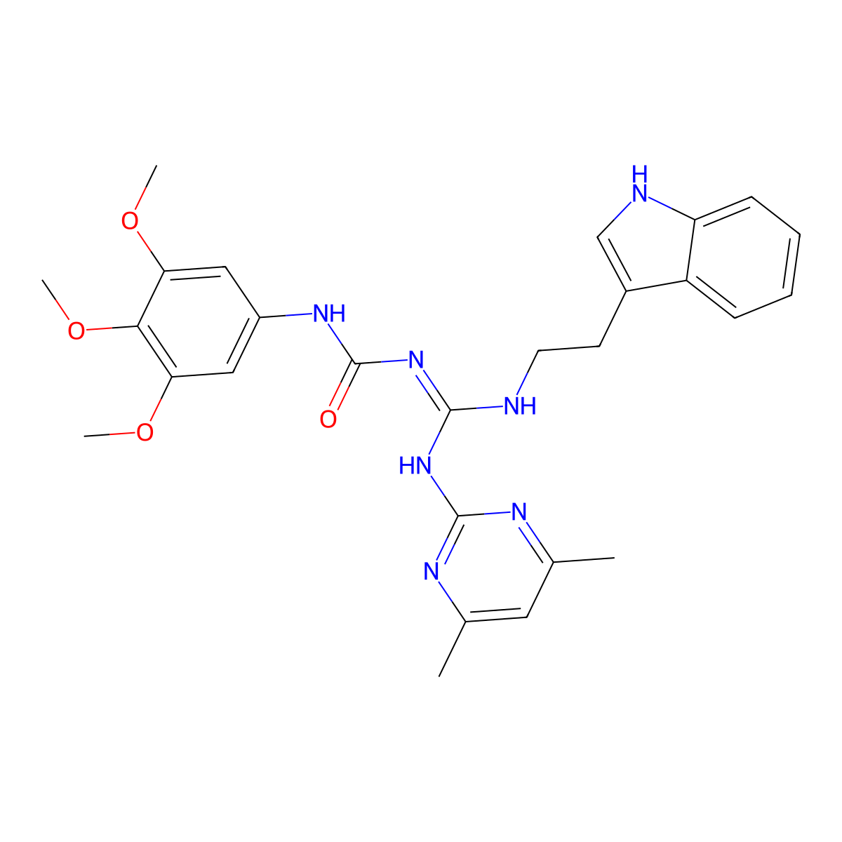1-[(Z)-[(4,6-dimethylpyrimidin-2-yl)amino]{[2-(1H-indol-3-yl)ethyl]amino}methylidene]-3-(3,4,5-trimethoxyphenyl)urea molecular structure, CAS 827009-50-7
