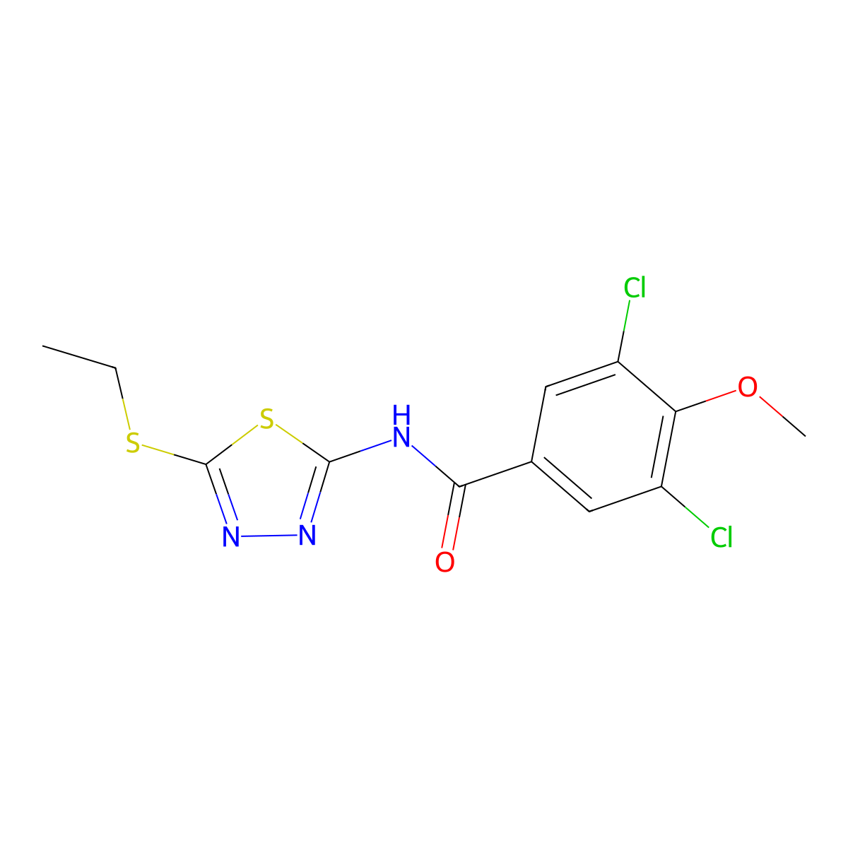 3,5-dichloro-N-[5-(ethylsulfanyl)-1,3,4-thiadiazol-2-yl]-4-methoxybenzamide molecular structure, CAS 827009-60-9