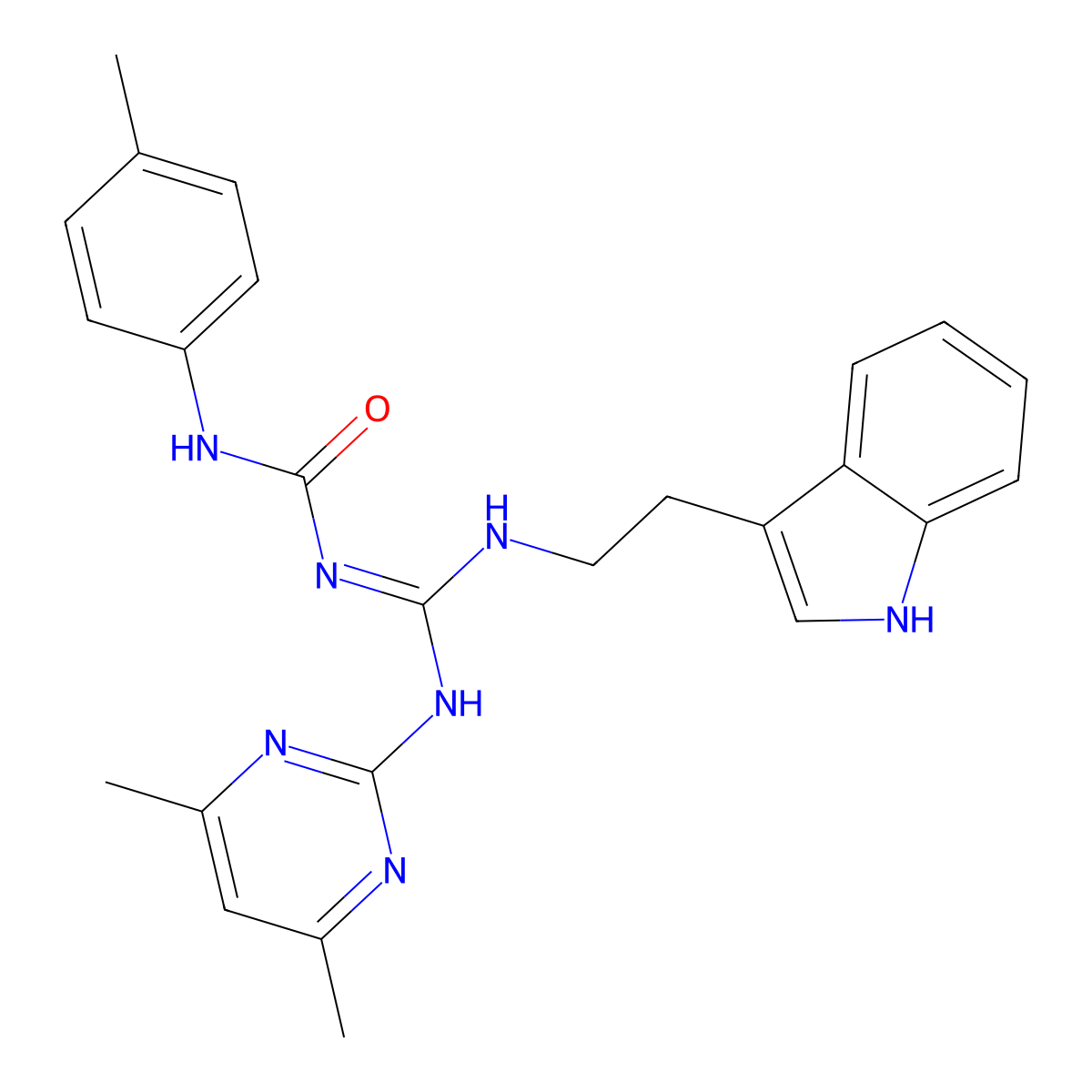 1-[(E)-[(4,6-dimethylpyrimidin-2-yl)amino]{[2-(1H-indol-3-yl)ethyl]amino}methylidene]-3-(4-methylphenyl)urea molecular structure, CAS 827009-66-5