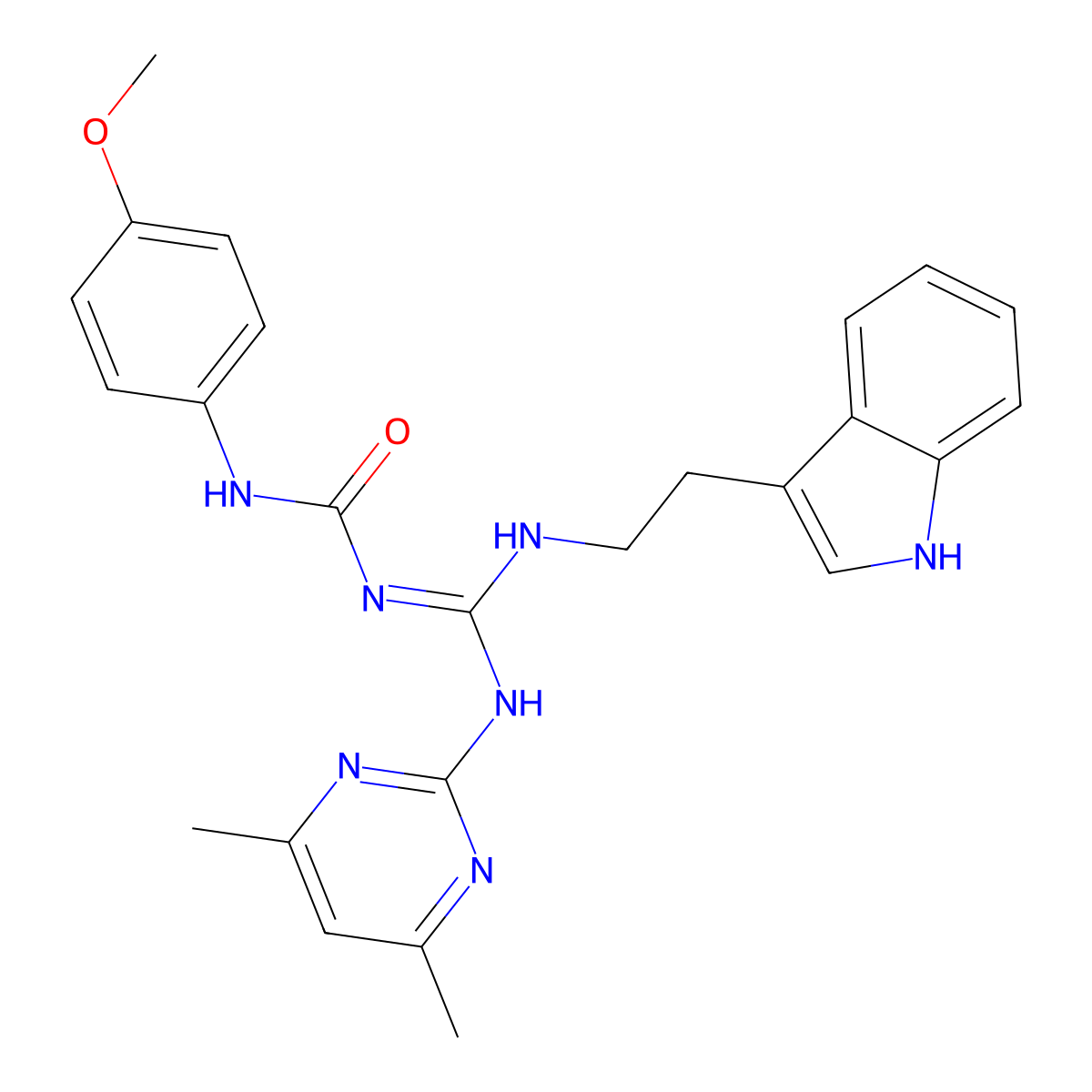 1-[(E)-[(4,6-dimethylpyrimidin-2-yl)amino]{[2-(1H-indol-3-yl)ethyl]amino}methylidene]-3-(4-methoxyphenyl)urea molecular structure, CAS 827009-70-1