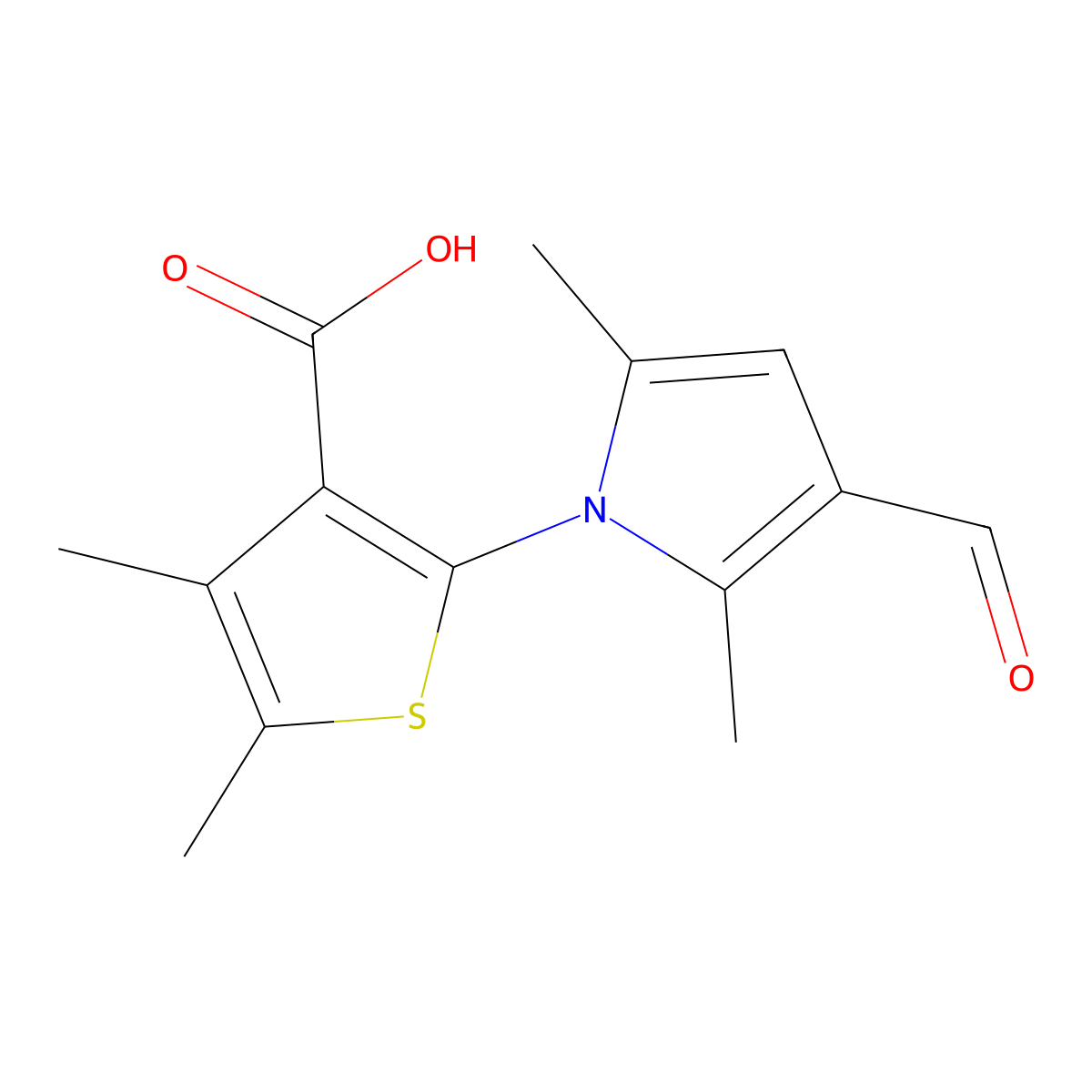 2-(3-formyl-2,5-dimethyl-1H-pyrrol-1-yl)-4,5-dimethyl-3-thiophenecarboxylic acid molecular structure, CAS 827009-72-3