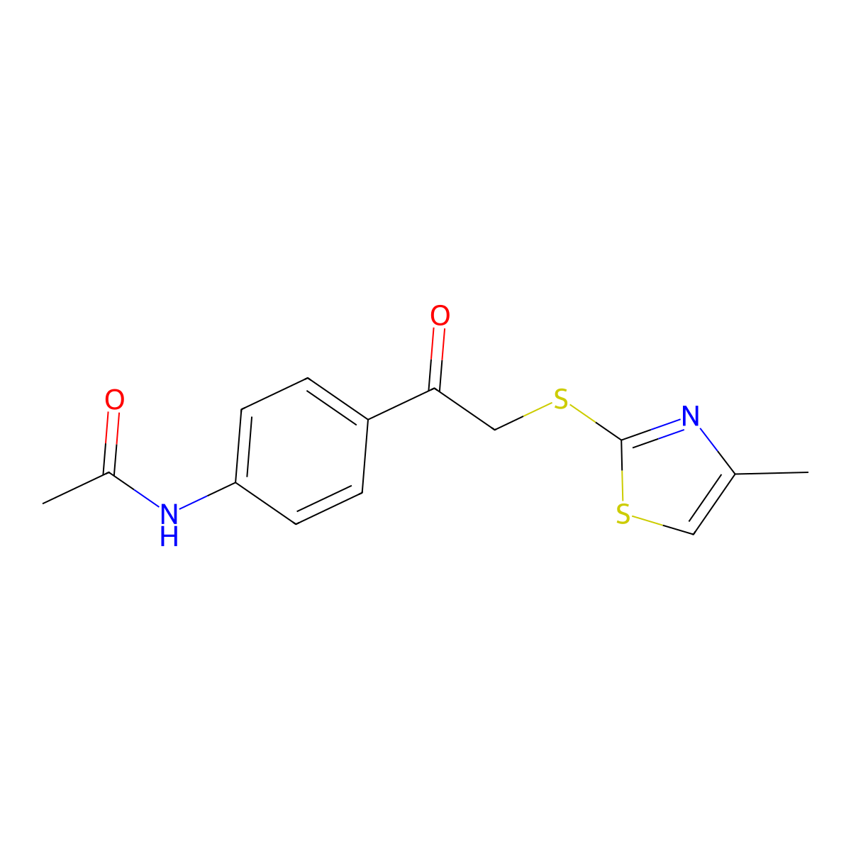 N-[4-[2-[(4-methyl-1,3-thiazol-2-yl)sulfanyl]acetyl]phenyl]acetamide molecular structure, CAS 827010-08-2