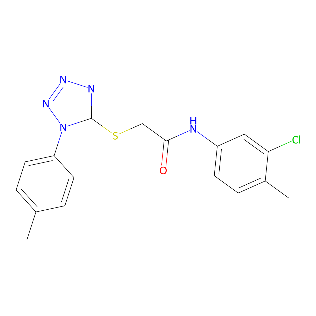 N-(3-chloro-4-methylphenyl)-2-[1-(4-methylphenyl)tetrazol-5-yl]sulfanylacetamide molecular structure, CAS 827010-48-0