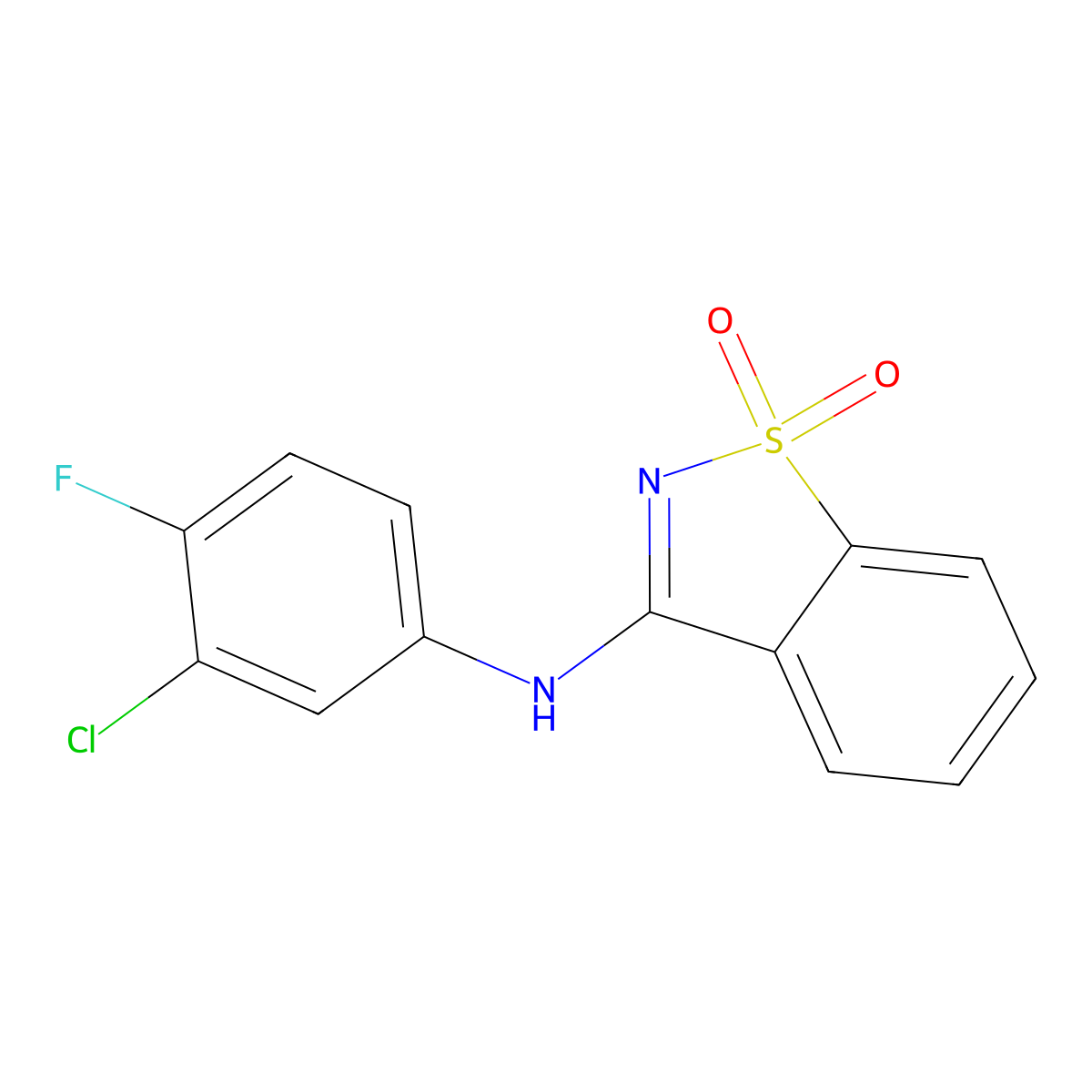 N-(3-chloro-4-fluorophenyl)-1,1-dioxo-1,2-benzothiazol-3-amine molecular structure, CAS 827010-51-5