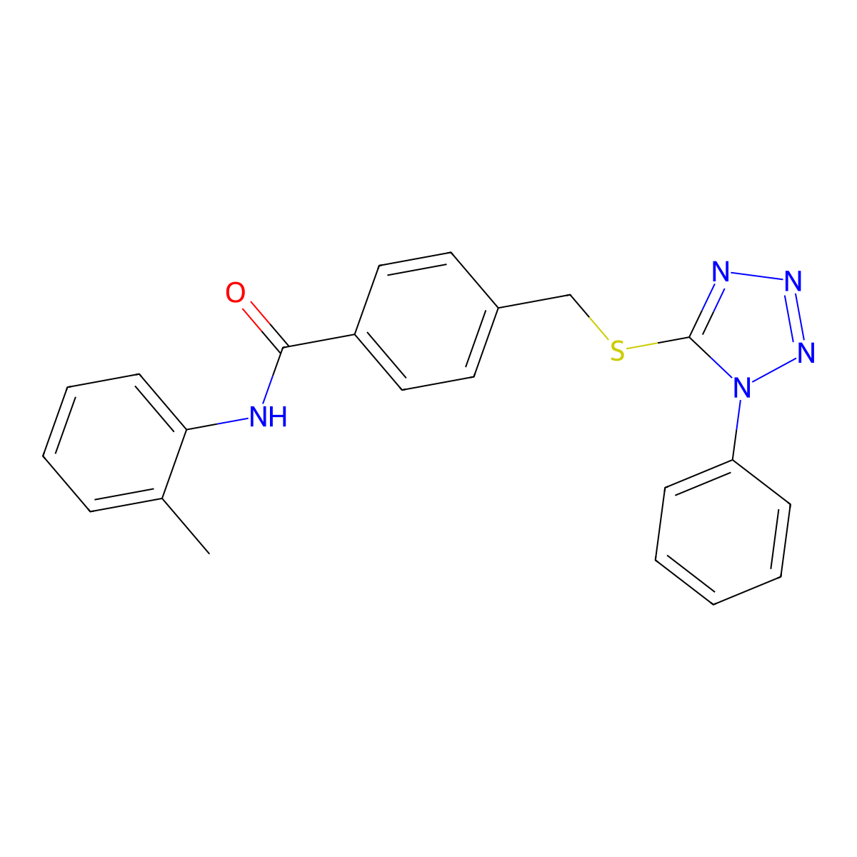 N-(2-methylphenyl)-4-[(1-phenyltetrazol-5-yl)sulfanylmethyl]benzamide molecular structure, CAS 827010-55-9