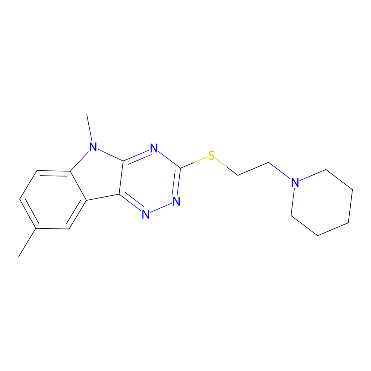 5,8-Dimethyl-3-(2-piperidin-1-ylethylsulfanyl)-[1,2,4]triazino[5,6-b]indole molecular structure, CAS 827010-59-3