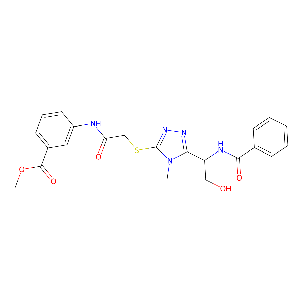 methyl 3-({[(5-{2-hydroxy-1-[(phenylcarbonyl)amino]ethyl}-4-methyl-4H-1,2,4-triazol-3-yl)sulfanyl]acetyl}amino)benzoate molecular structure, CAS 827010-74-2