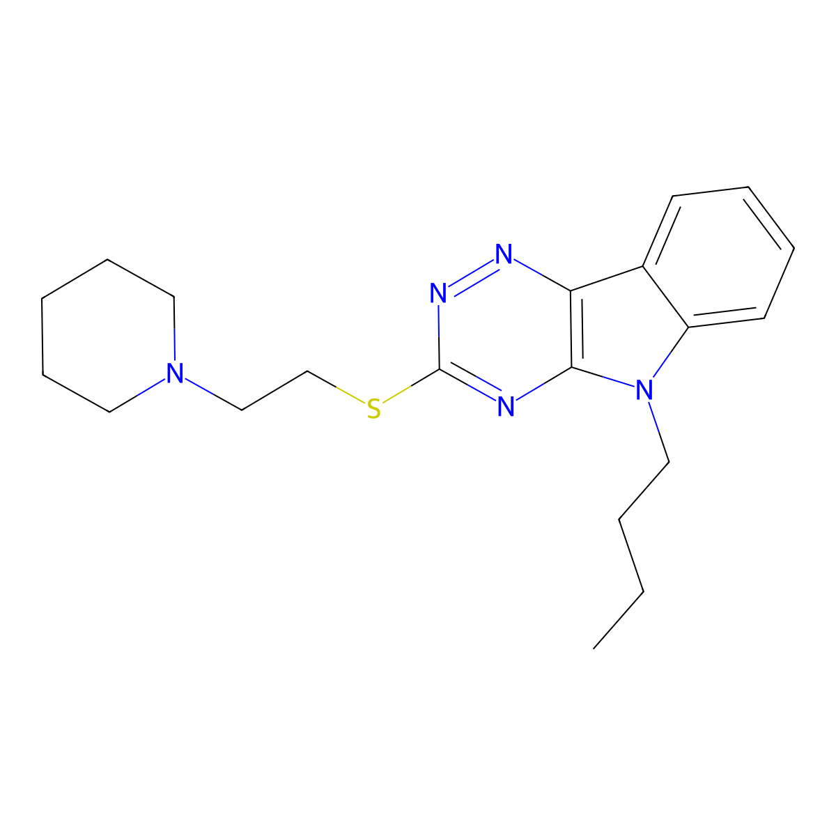 5-Butyl-3-(2-piperidin-1-ylethylsulfanyl)-[1,2,4]triazino[5,6-b]indole molecular structure, CAS 827010-85-5