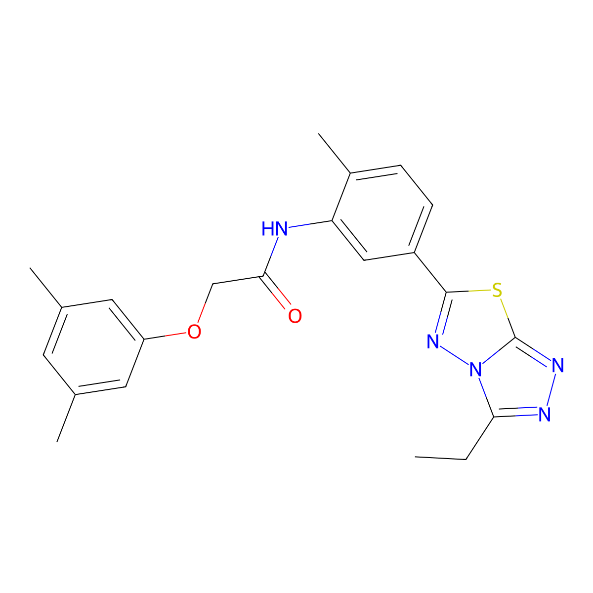2-(3,5-dimethylphenoxy)-N-[5-(3-ethyl[1,2,4]triazolo[3,4-b][1,3,4]thiadiazol-6-yl)-2-methylphenyl]acetamide molecular structure, CAS 827011-20-1