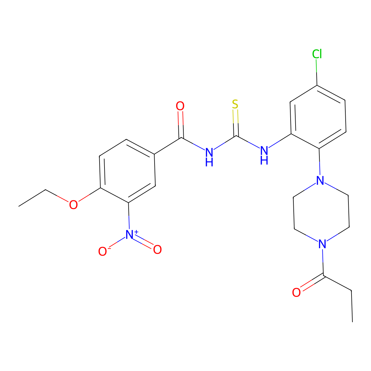 N-[[5-chloro-2-(4-propanoylpiperazin-1-yl)phenyl]carbamothioyl]-4-ethoxy-3-nitrobenzamide molecular structure, CAS 827011-21-2