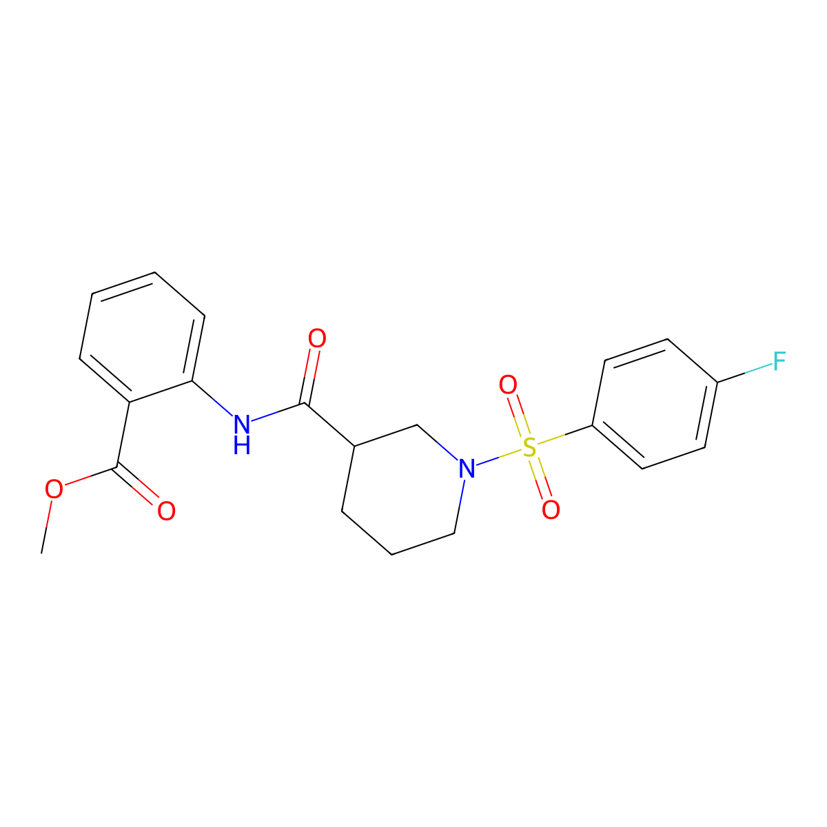 Methyl 2-[({1-[(4-fluorophenyl)sulfonyl]-3-piperidinyl}carbonyl)amino]benzoate molecular structure, CAS 827011-60-9