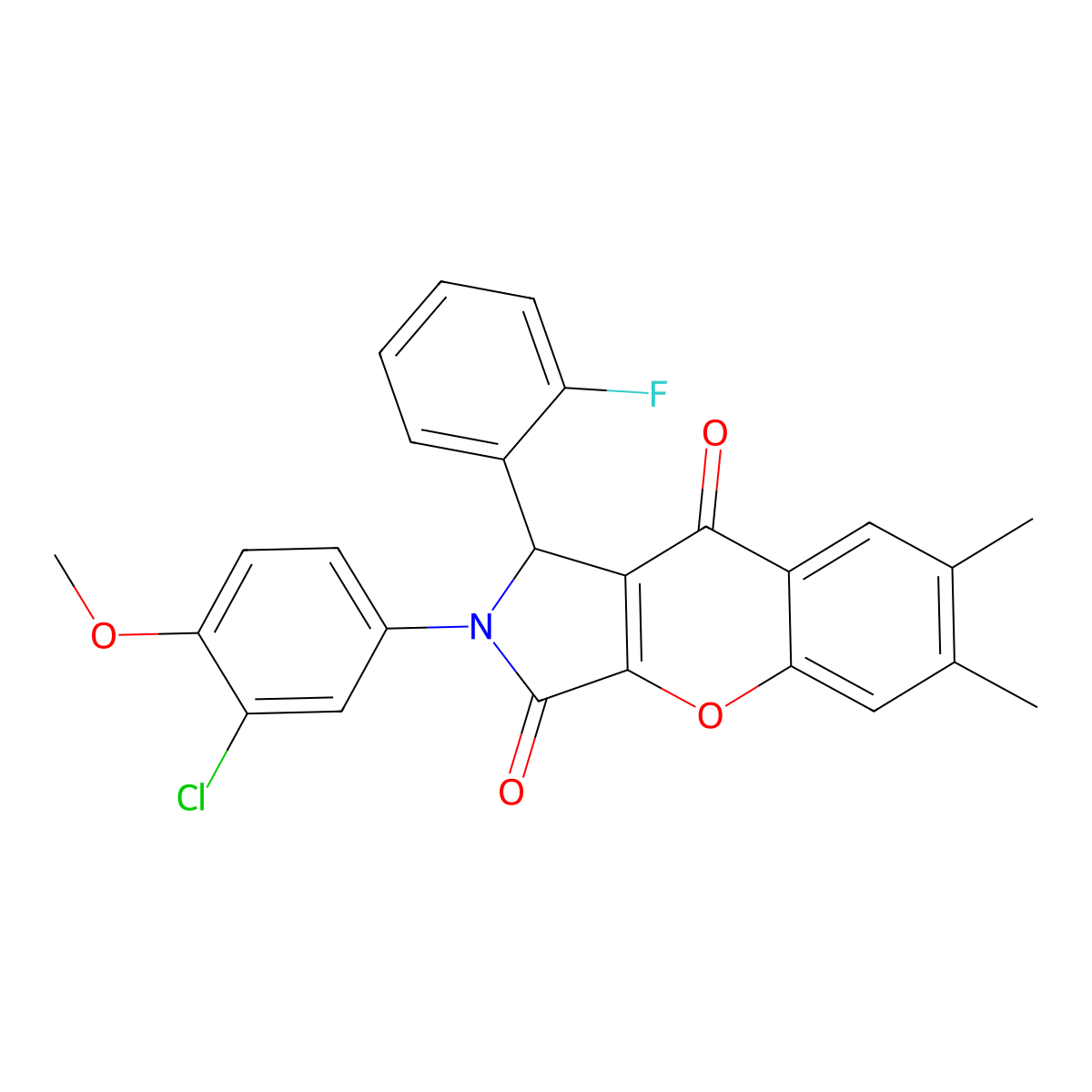 2-(3-chloro-4-methoxyphenyl)-1-(2-fluorophenyl)-6,7-dimethyl-1H-chromeno[2,3-c]pyrrole-3,9-dione molecular structure, CAS 827011-64-3