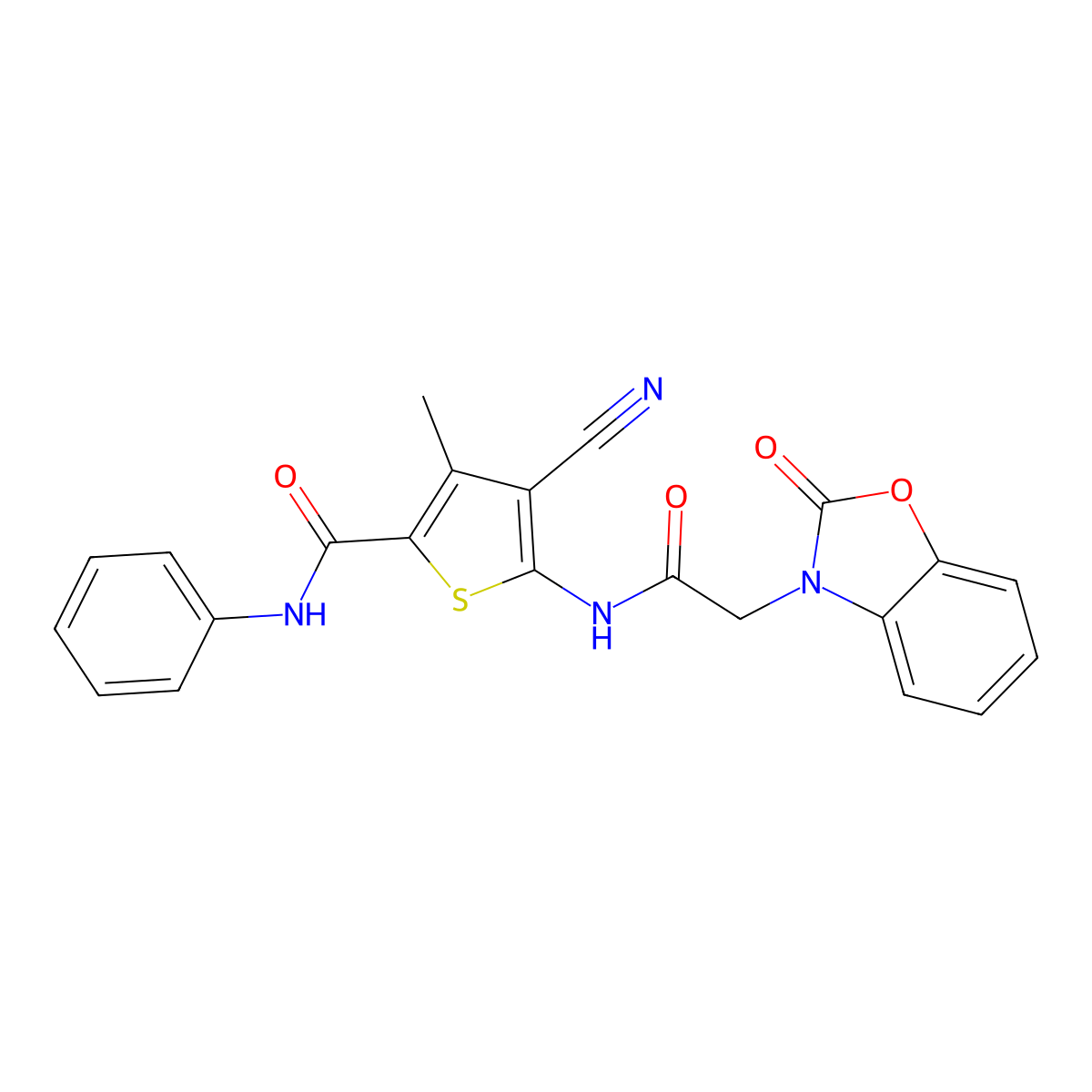 4-cyano-3-methyl-5-[[2-(2-oxo-1,3-benzoxazol-3-yl)acetyl]amino]-N-phenylthiophene-2-carboxamide molecular structure, CAS 827011-81-4
