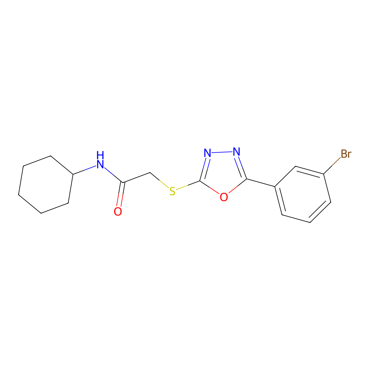 2-[[5-(3-bromophenyl)-1,3,4-oxadiazol-2-yl]sulfanyl]-N-cyclohexylacetamide molecular structure, CAS 827012-29-3