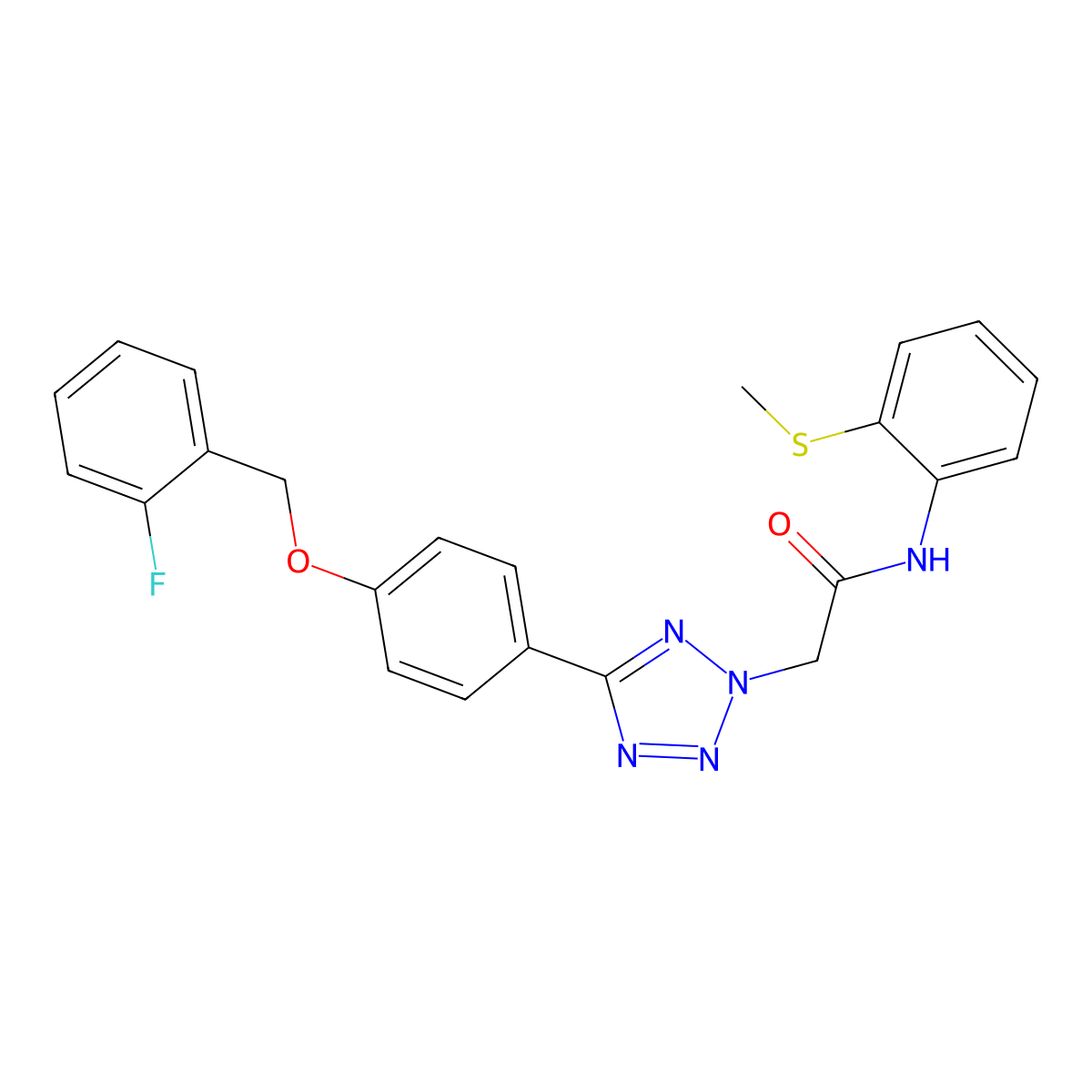 2-[5-[4-[(2-fluorophenyl)methoxy]phenyl]tetrazol-2-yl]-N-(2-methylsulfanylphenyl)acetamide molecular structure, CAS 827012-32-8