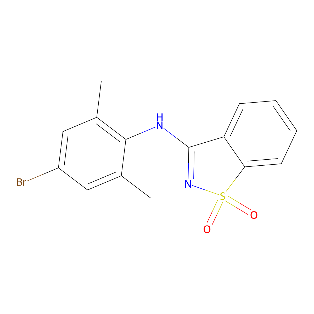 N-(4-bromo-2,6-dimethylphenyl)-1,2-benzothiazol-3-amine 1,1-dioxide molecular structure, CAS 827012-91-9