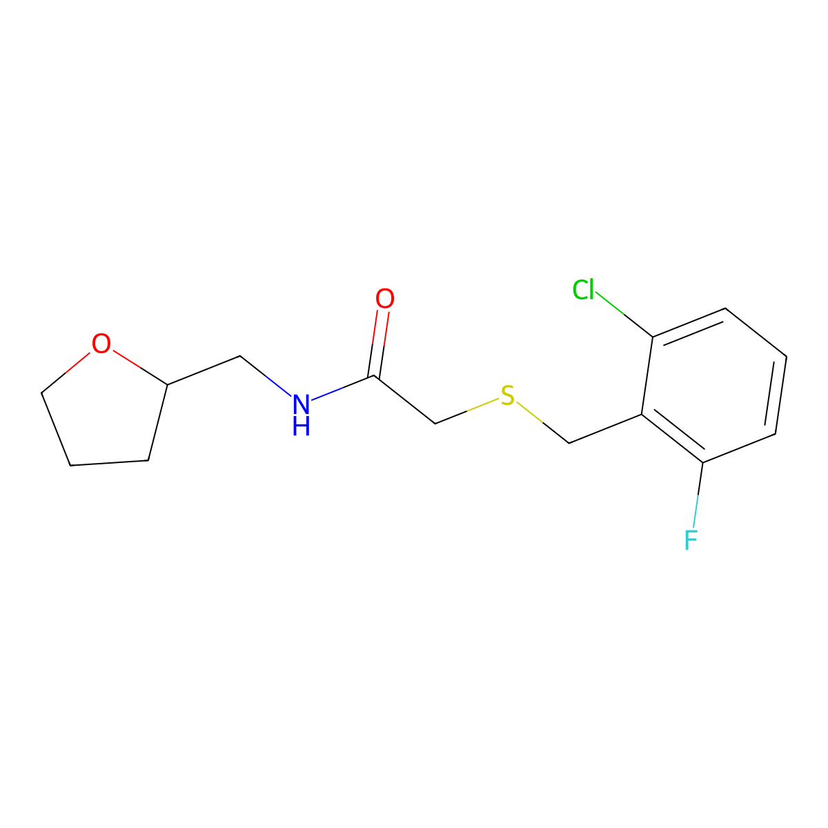 2-[(2-chloro-6-fluorophenyl)methylsulfanyl]-N-(oxolan-2-ylmethyl)acetamide molecular structure, CAS 827013-35-4