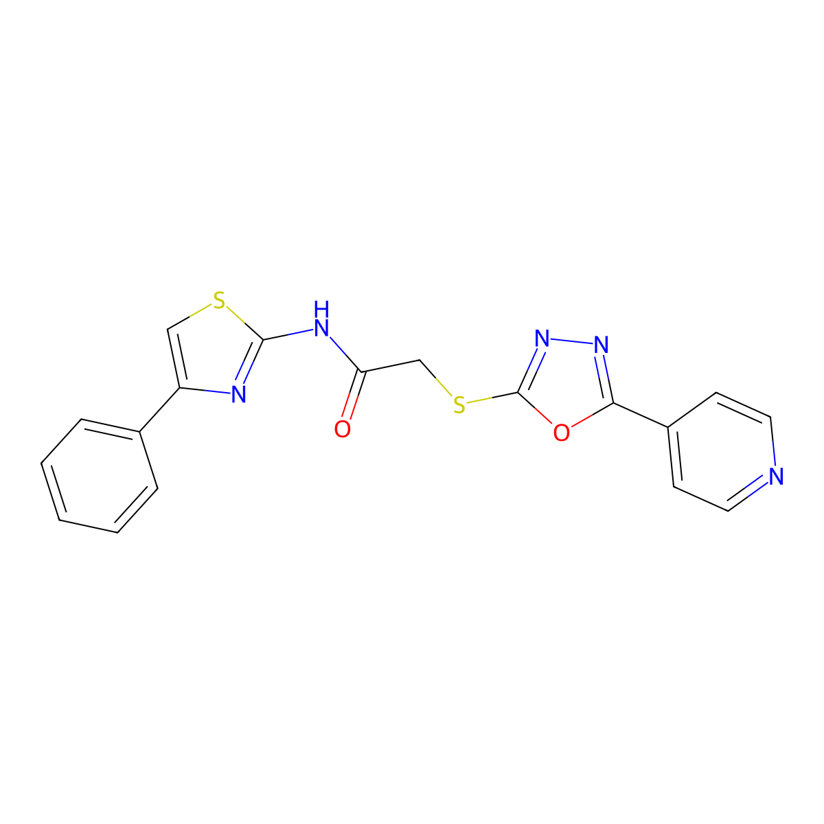 N-(4-phenyl-1,3-thiazol-2-yl)-2-[(5-pyridin-4-yl-1,3,4-oxadiazol-2-yl)sulfanyl]acetamide molecular structure, CAS 827013-79-6