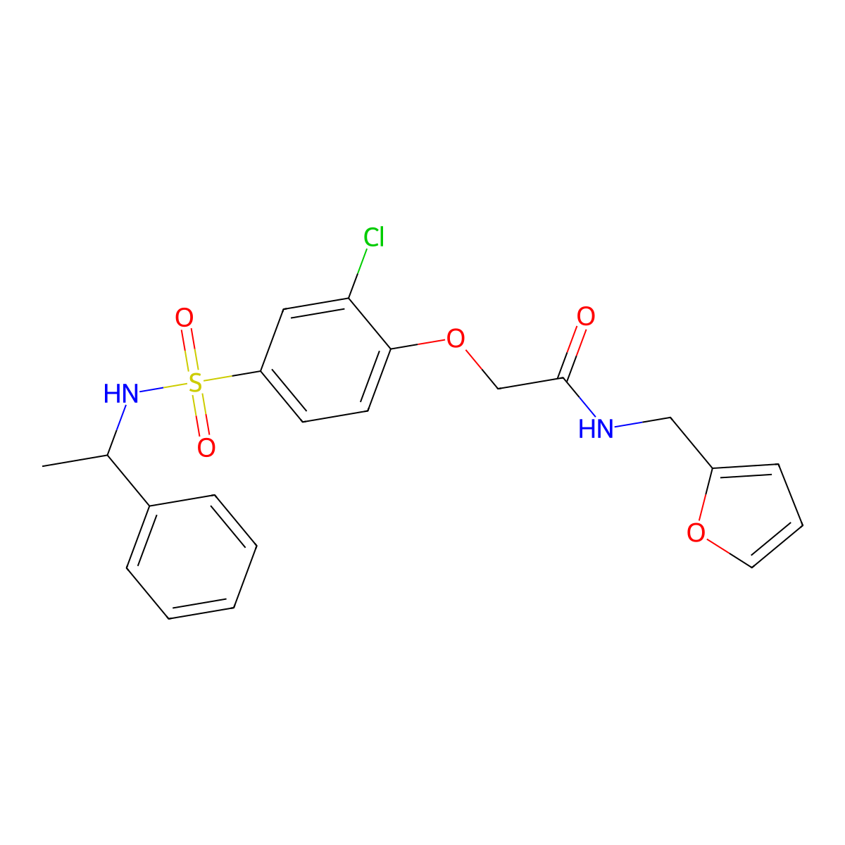 2-[2-chloro-4-(1-phenylethylsulfamoyl)phenoxy]-N-(furan-2-ylmethyl)acetamide molecular structure, CAS 827014-23-3
