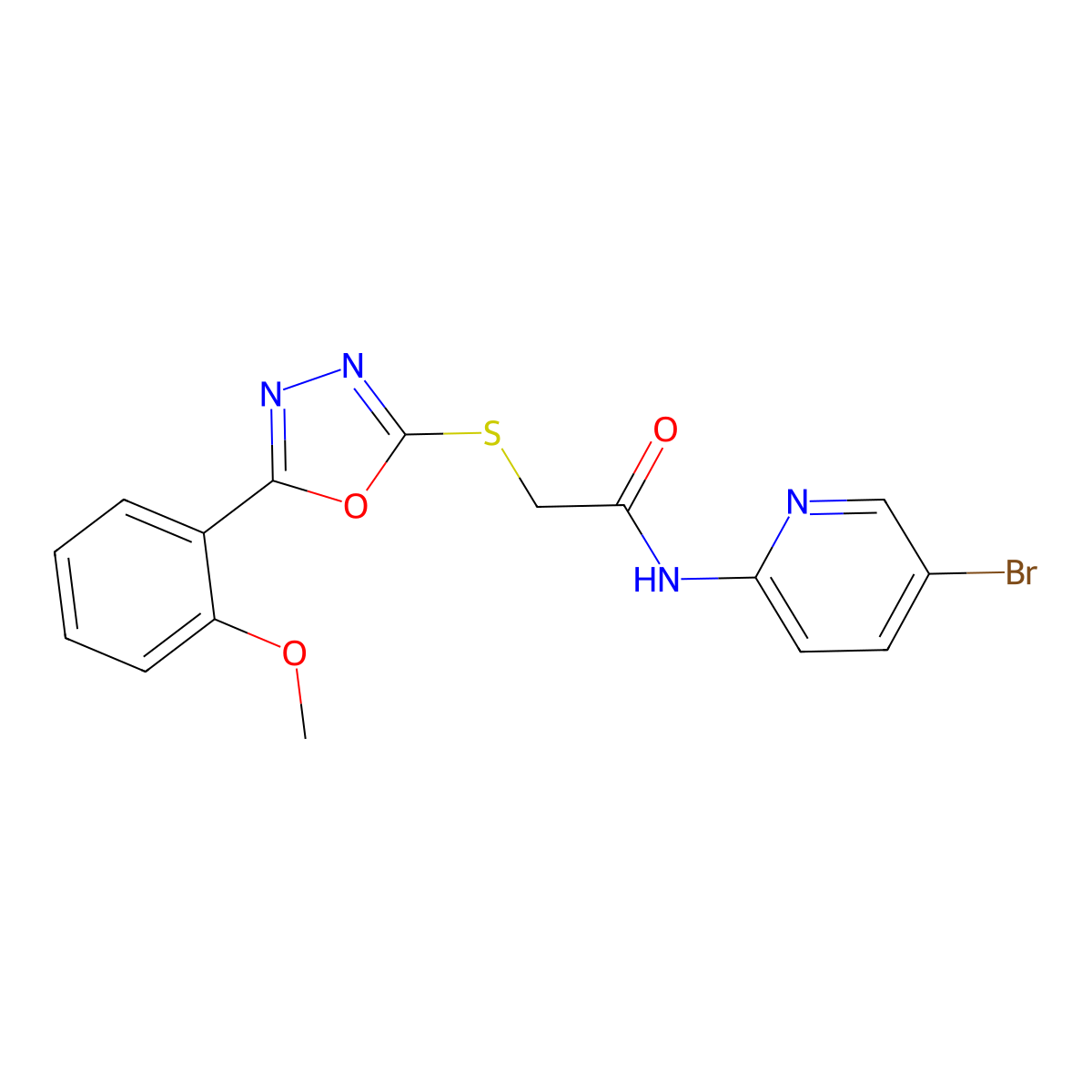 N-(5-bromopyridin-2-yl)-2-[[5-(2-methoxyphenyl)-1,3,4-oxadiazol-2-yl]sulfanyl]acetamide molecular structure, CAS 827014-57-3