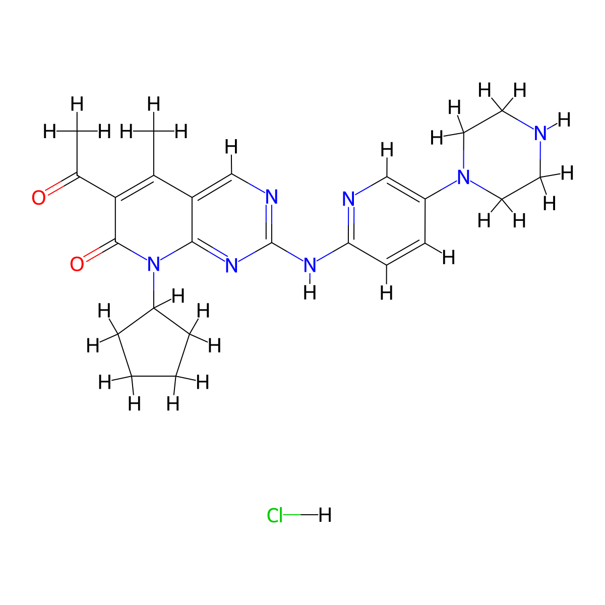 Palbociclib hydrochloride molecular structure, CAS 827022-32-2