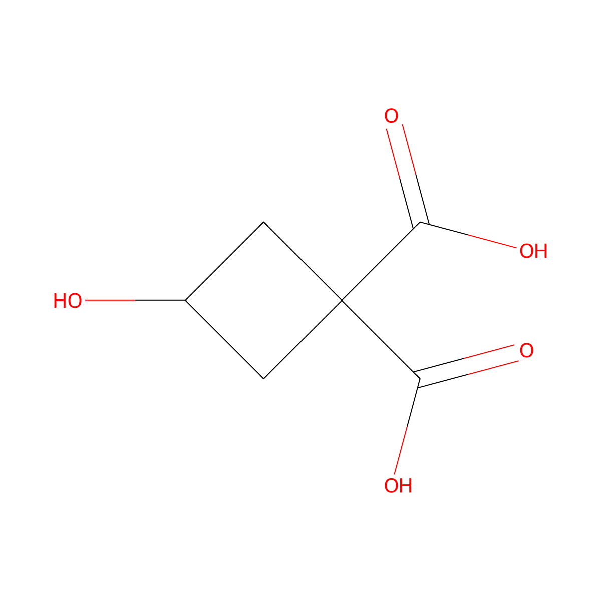 1,1-Cyclobutanedicarboxylic acid, 3-hydroxy- molecular structure, CAS 827032-76-8