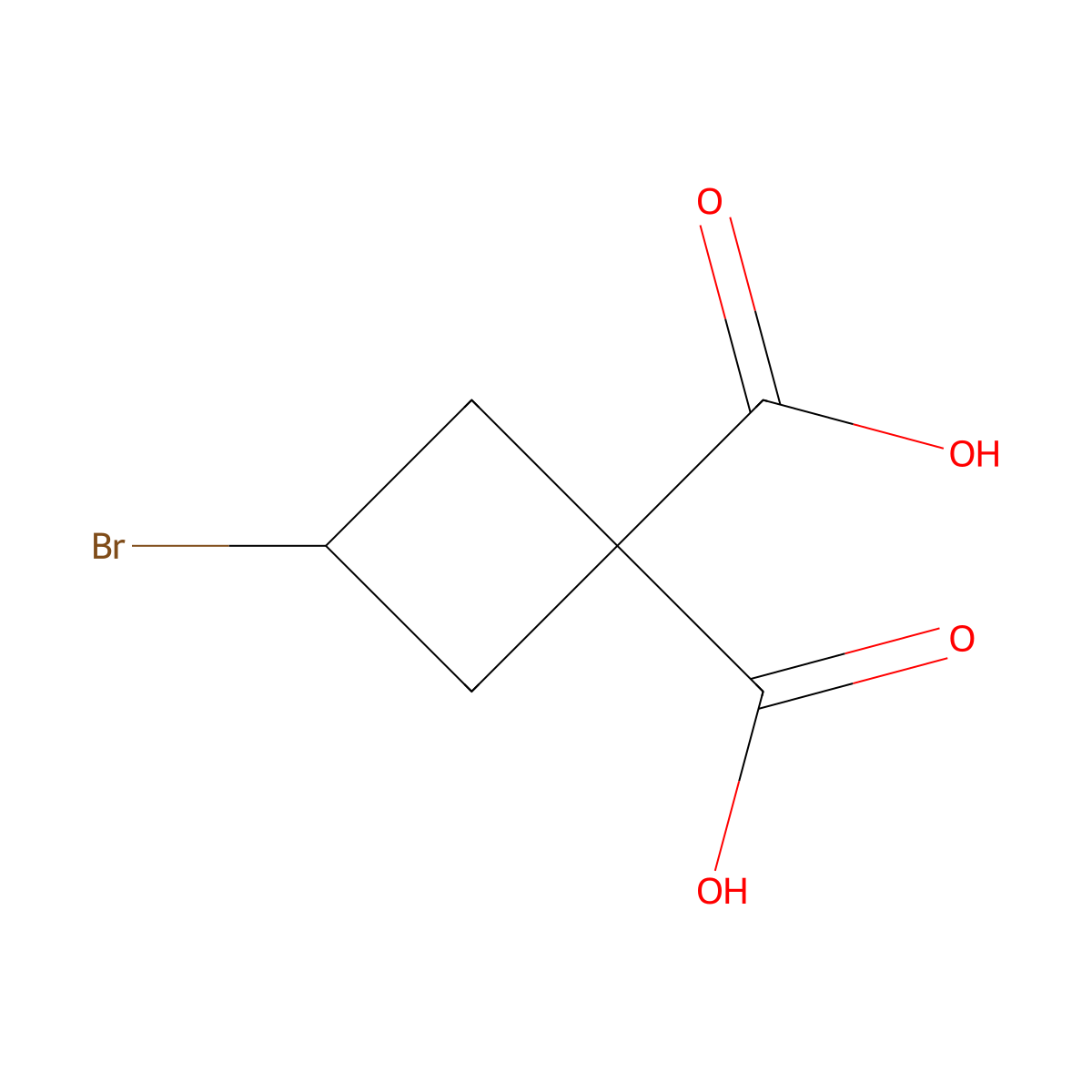 3-Bromocyclobutane-1,1-dicarboxylic acid molecular structure, CAS 827032-78-0