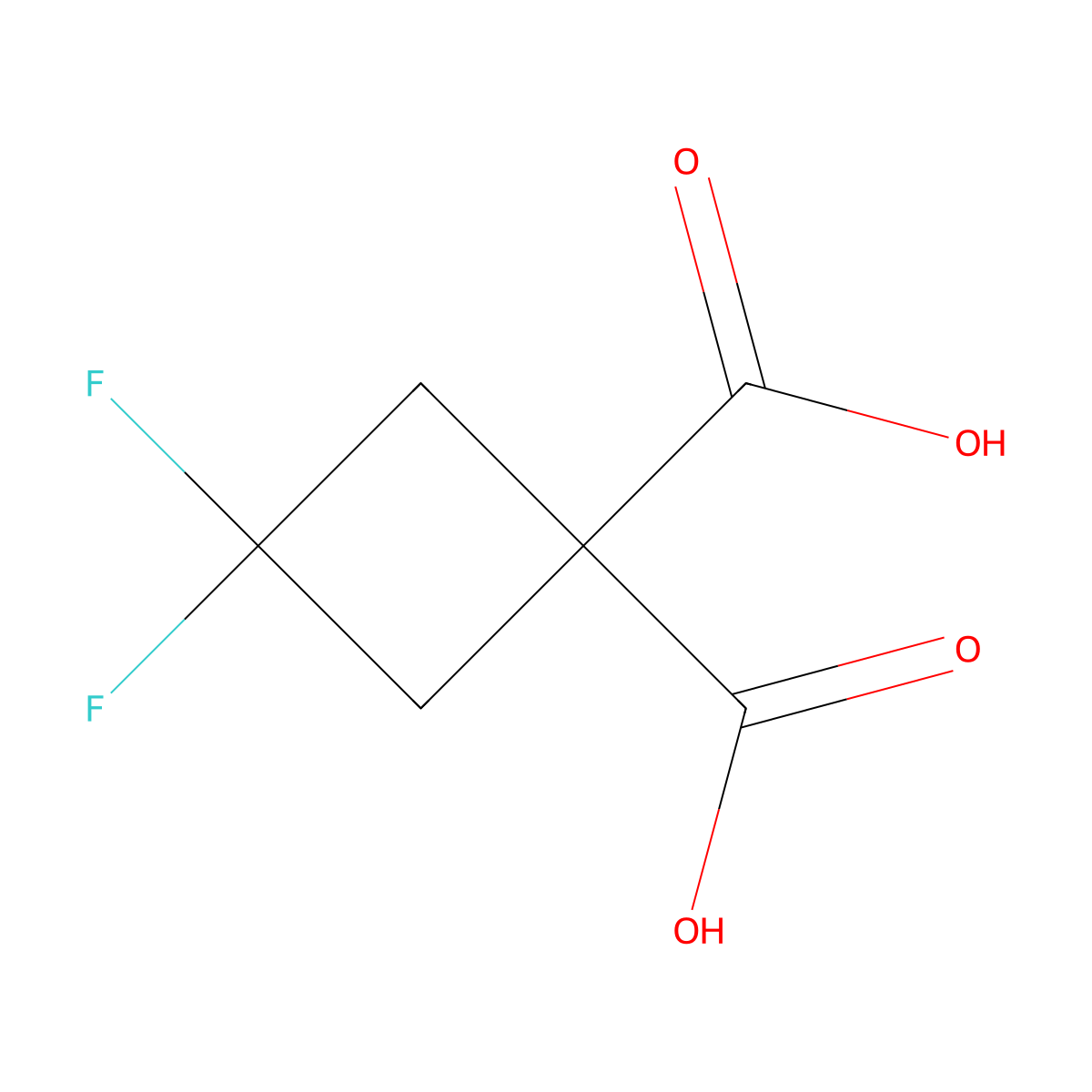 3,3-Difluorocyclobutane-1,1-dicarboxylic acid molecular structure, CAS 827032-80-4