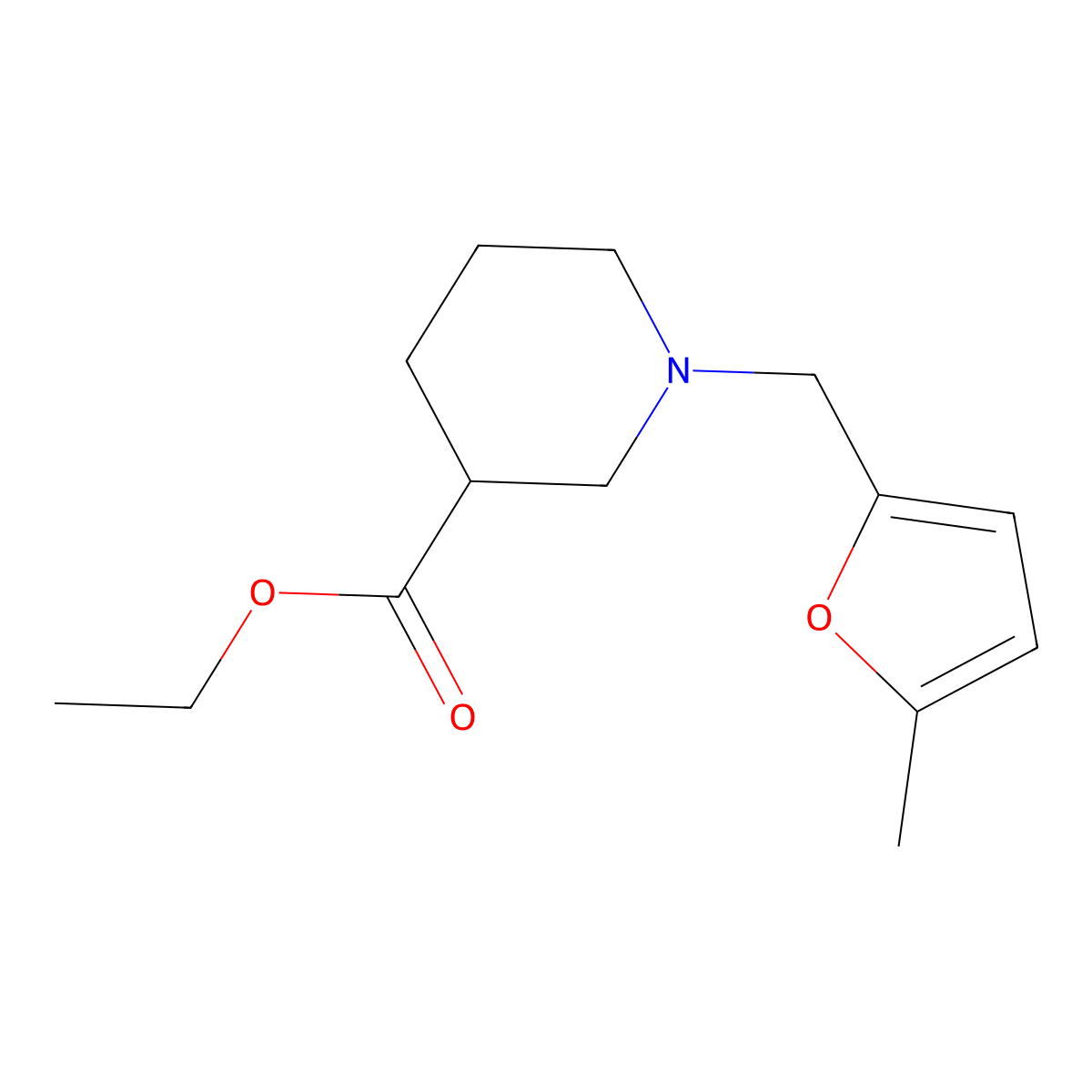 Ethyl 1-[(5-methylfuran-2-yl)methyl]piperidine-3-carboxylate molecular structure, CAS 827034-20-8