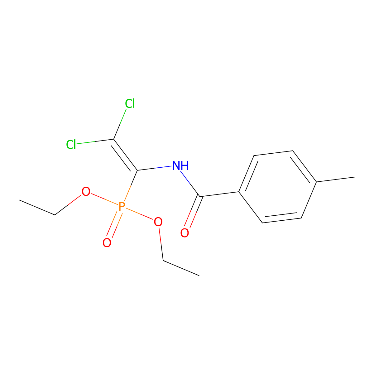 (2,2-Dichloro-1-(4-methyl-benzoylamino)-vinyl)-phosphonic acid diethyl ester molecular structure, CAS 82719-03-7