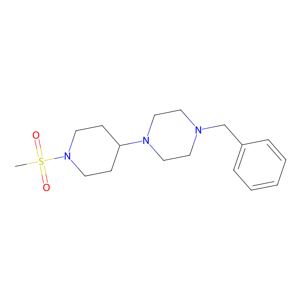 1-Benzyl-4-(1-methylsulfonylpiperidin-4-yl)piperazine molecular structure, CAS 827331-99-7
