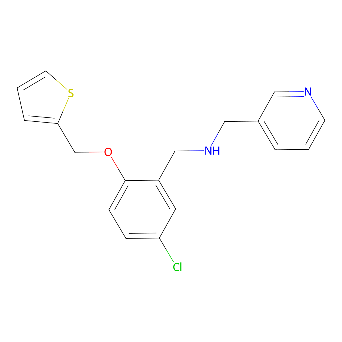1-[5-chloro-2-(thiophen-2-ylmethoxy)phenyl]-N-(pyridin-3-ylmethyl)methanamine molecular structure, CAS 827332-40-1