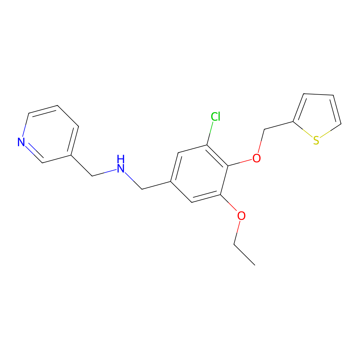1-[3-chloro-5-ethoxy-4-(thiophen-2-ylmethoxy)phenyl]-N-(pyridin-3-ylmethyl)methanamine molecular structure, CAS 827332-42-3