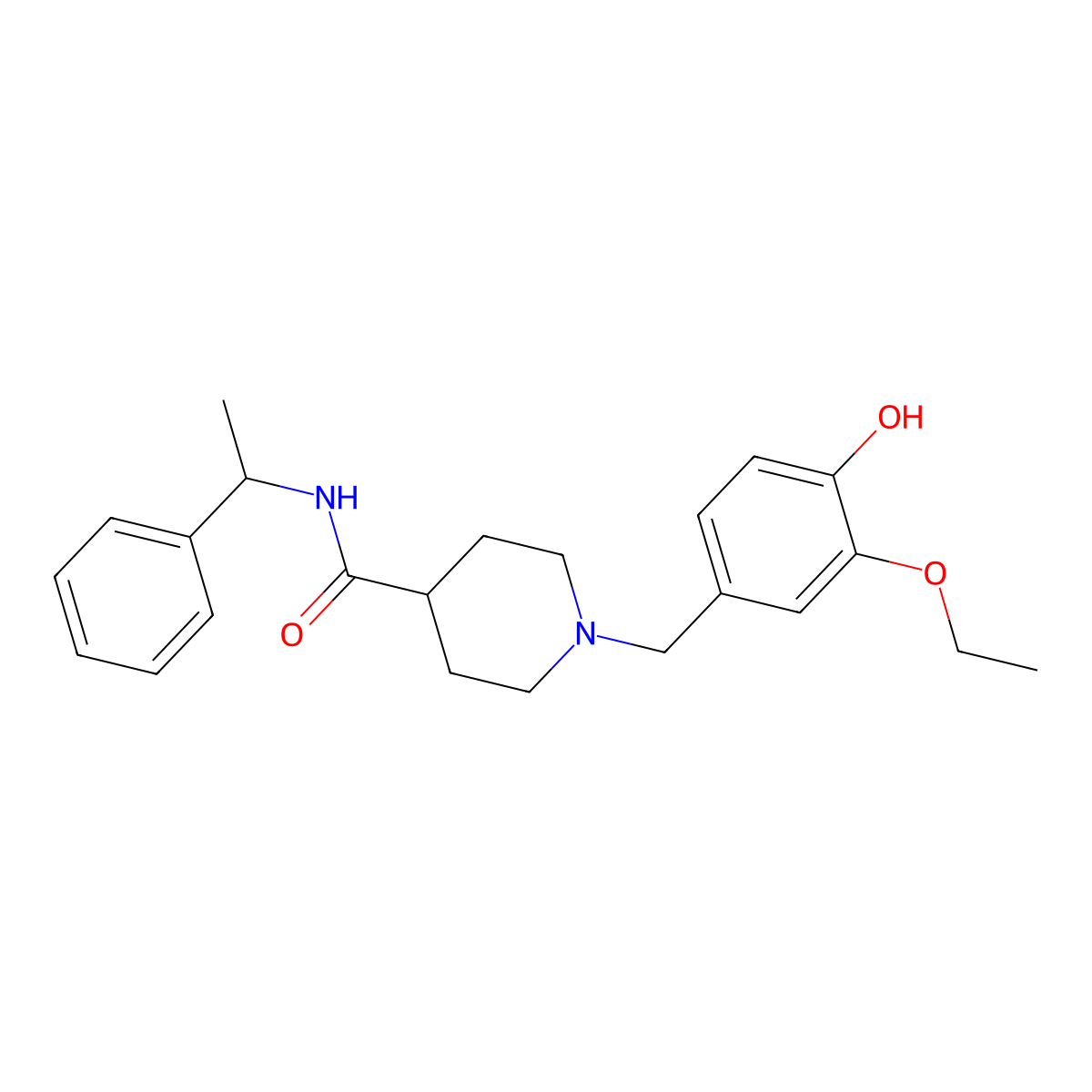 1-(3-ethoxy-4-hydroxybenzyl)-N-(1-phenylethyl)piperidine-4-carboxamide molecular structure, CAS 827334-09-8