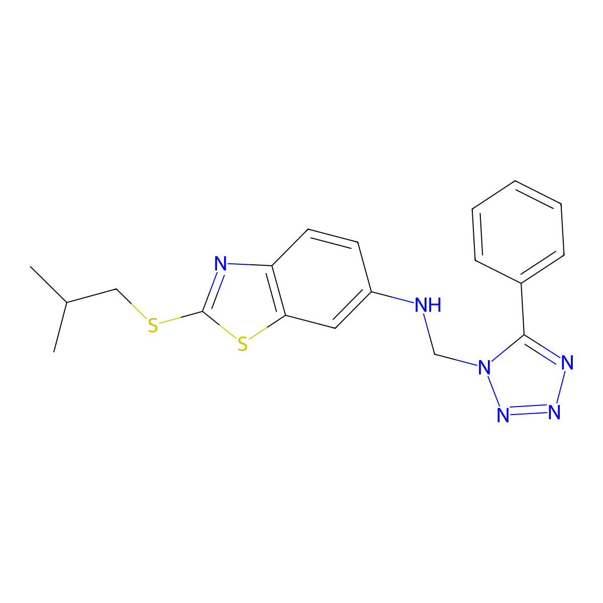 6-Benzothiazolamine, 2-((2-methylpropyl)thio)-N-((5-phenyl-1H-tetrazol-1-yl)methyl)- molecular structure, CAS 82746-83-6