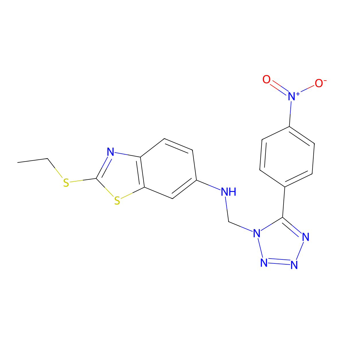 6-Benzothiazolamine, 2-(ethylthio)-N-((5-(4-nitrophenyl)-1H-tetrazol-1-yl)methyl)- molecular structure, CAS 82746-89-2
